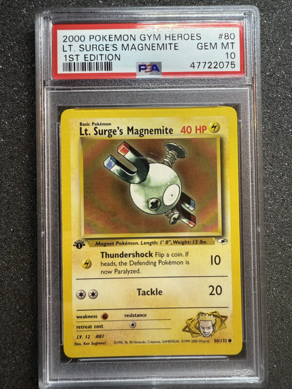 LT. Surge's Magnemite (GH 80) 1st Edition PSA 10 POP 85