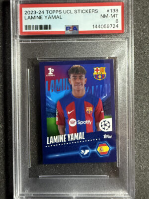 2023-24 Topps UCL Stickers 138 Lamine Yamal PSA 8 1st Sticker