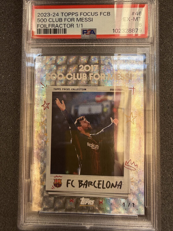2023-24 Topps Focus FC Barcelona 46 500 Club For Messi Foilfractor 1/1 PSA 6