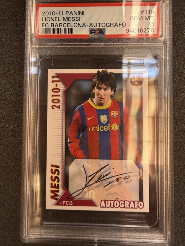 2010-11 Panini FC Barcelona 119 Lionel Messi Autografo PSA 10