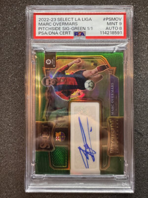 2022-23 Panini Select La Liga Marc Overmars PSMOV Pitchside Signatures Green 1/1 PSA 9 Auto 8