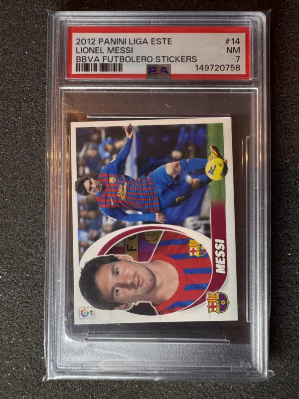 2012 Panini Liga Este 14 Lionel Messi BBVA Futbolero Stickers PSA 7