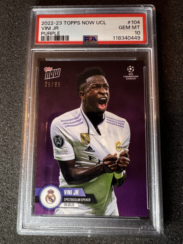 2023-24 Topps Now UCL 104 Vini JR Purple 29/99 PSA 10 POP 3
