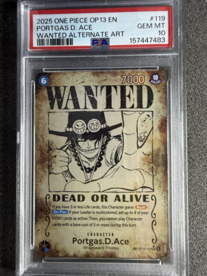 Portgas.D.Ace (OP13-119) Missprint Wanted Alternate Art PSA 10