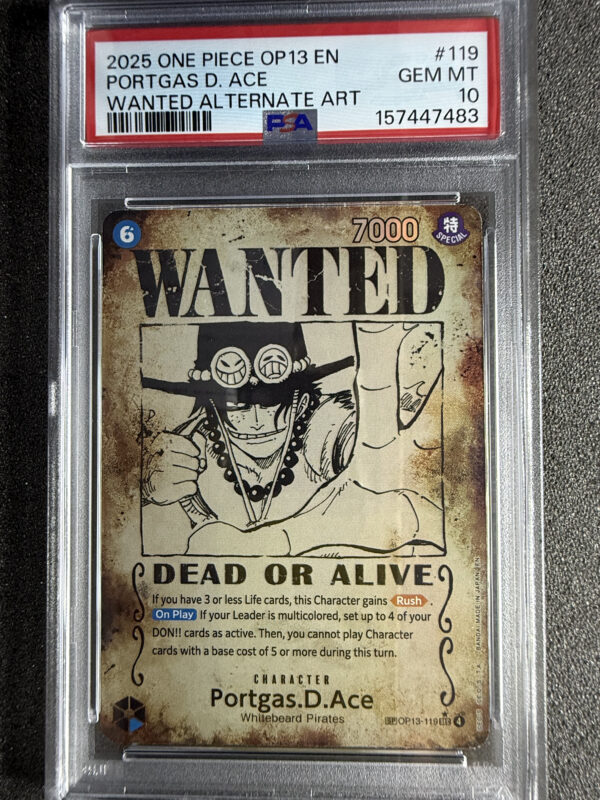 Portgas.D.Ace (OP13-119) Missprint Wanted Alternate Art PSA 10