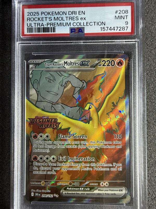 Team Rocket's Moltres ex DRI 208 Stamped PSA 9
