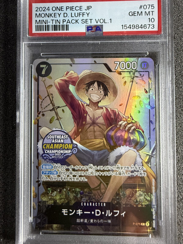 Monkey.D.Luffy (P-075) Mini-Tin Pack Set Vol.1 Asian Champion PSA 10